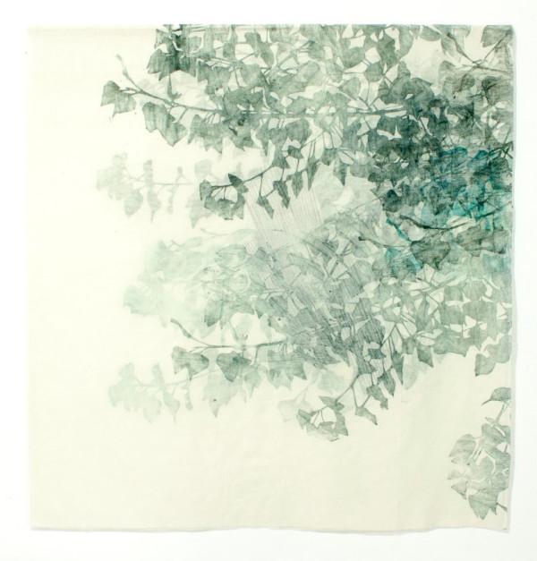 Asako Hishiki, Simbiosi armoniche #2, 2015, xilografia su tessuto, 95x93 cm.