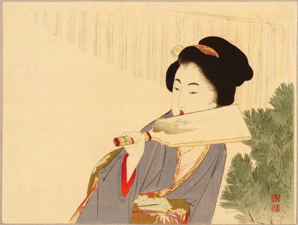 Takeuchi Keishu (1861-1942), Hagoita (1894 circa), shin hanga. Lo hagoita è simbolo del Nuovo Anno.