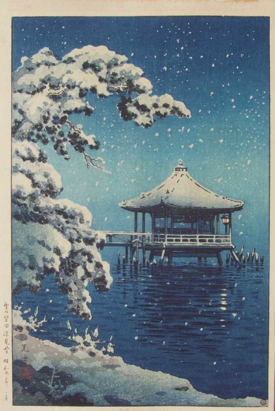 Tsuchiya Koitsu (1870-1949), Neve a Ukimido, Katada, stampa del 1934.